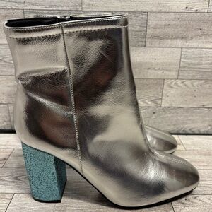 Silver Ankle Boots with Blue Heel